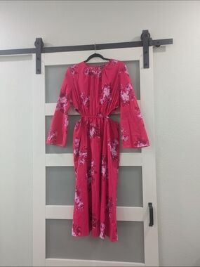 Women's Pink Floral Maxi Dress with Elastic Waist